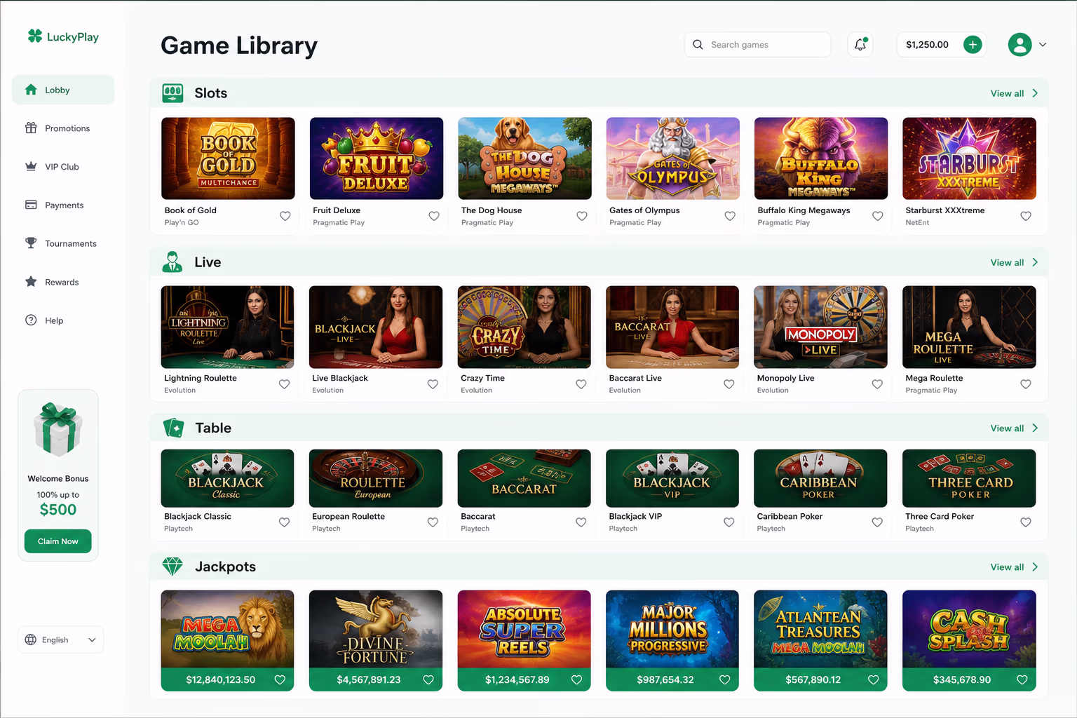 Rainbet Game Categories Overview